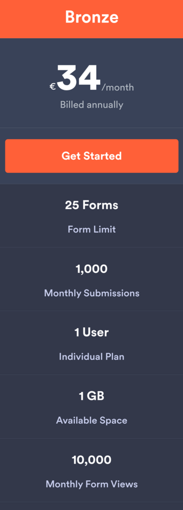 Screenshot eines Angebotes der Firma Jotform Inc